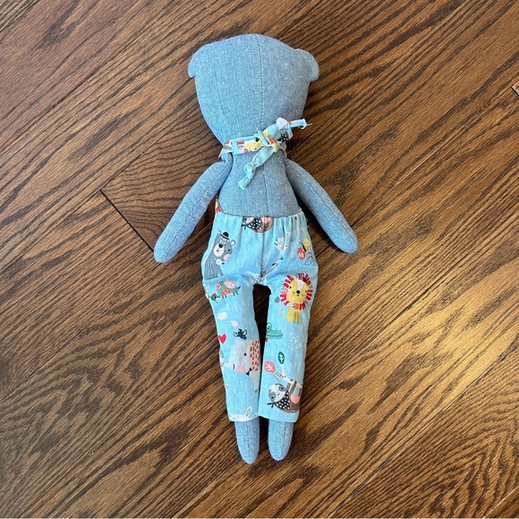 Handcrafted Soft Blue Bear with Coordinating Overalls 13 inches - Picture 5 of 5